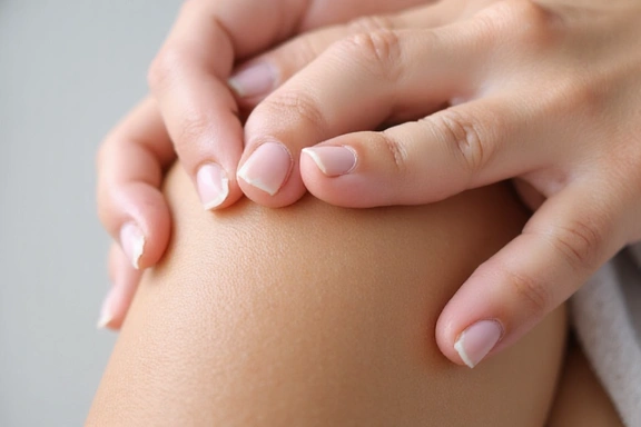 A hand gently touching smooth, hydrated skin, symbolizing effective skincare routines.