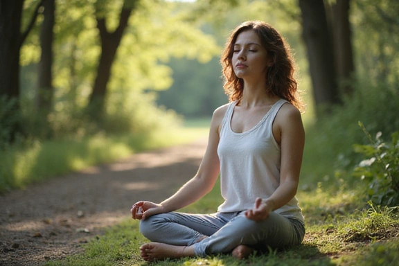 A serene image of a woman meditating, representing mental wellness and calm.