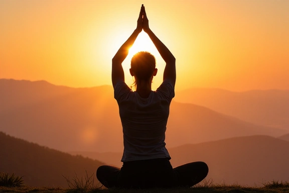 A person stretching or doing yoga outdoors, representing physical activity and vitality.