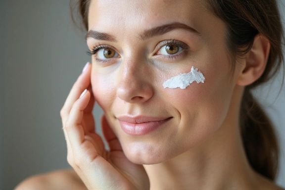 A woman applying a natural skincare product, highlighting natural ingredients.