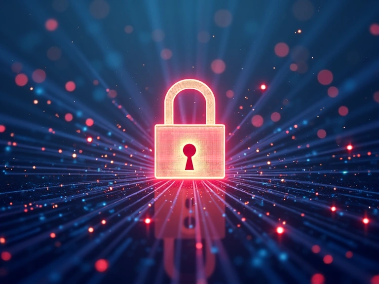 Digital privacy concept with padlock and abstract data flow