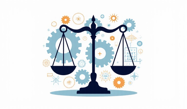 Abstract representation of intellectual property rights with gears and legal symbols